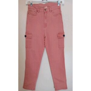 Catch Me Women Pink Rose Wash Stretch High Rise Denim Tapered Pants Size 32
